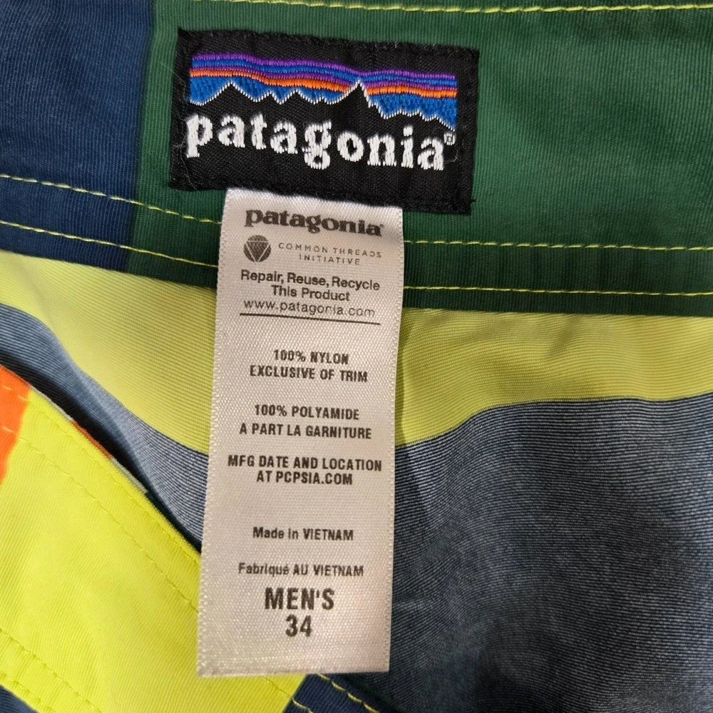 Patagonia Board Shorts Mens 34 Wavefarer colorful Striped Swim Trunks not lined